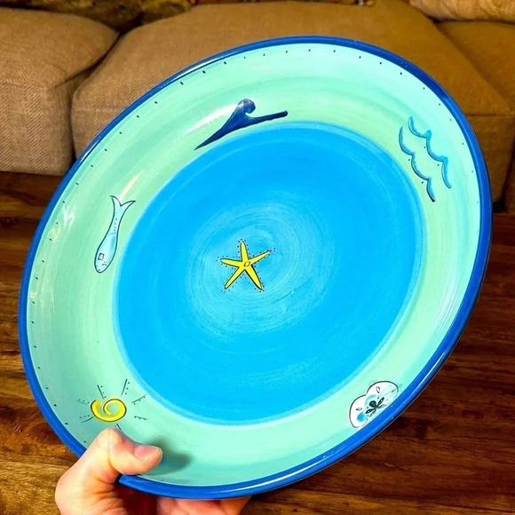 KIC Brushes Handpainted Ocean Motif 13" Pasta Serving Bowl - Picture 2 of 4